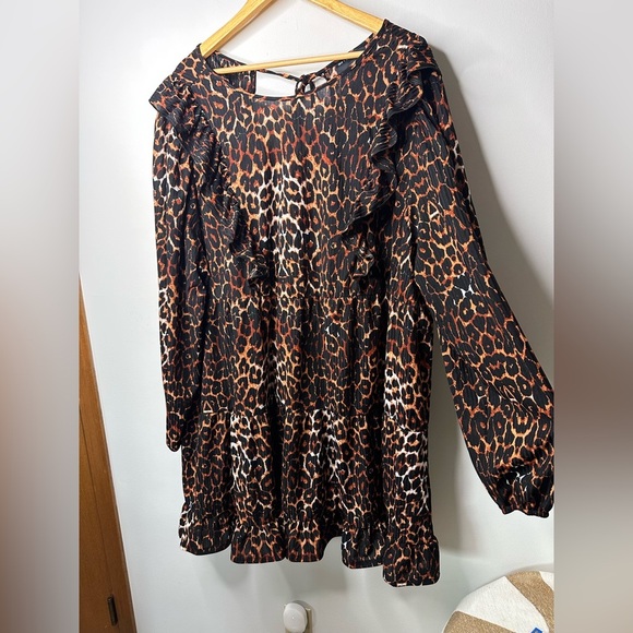 Asos Curve Women Frill Front Leopard Print Mini Dress, Black/Brown Combo size 24 - Picture 9 of 12